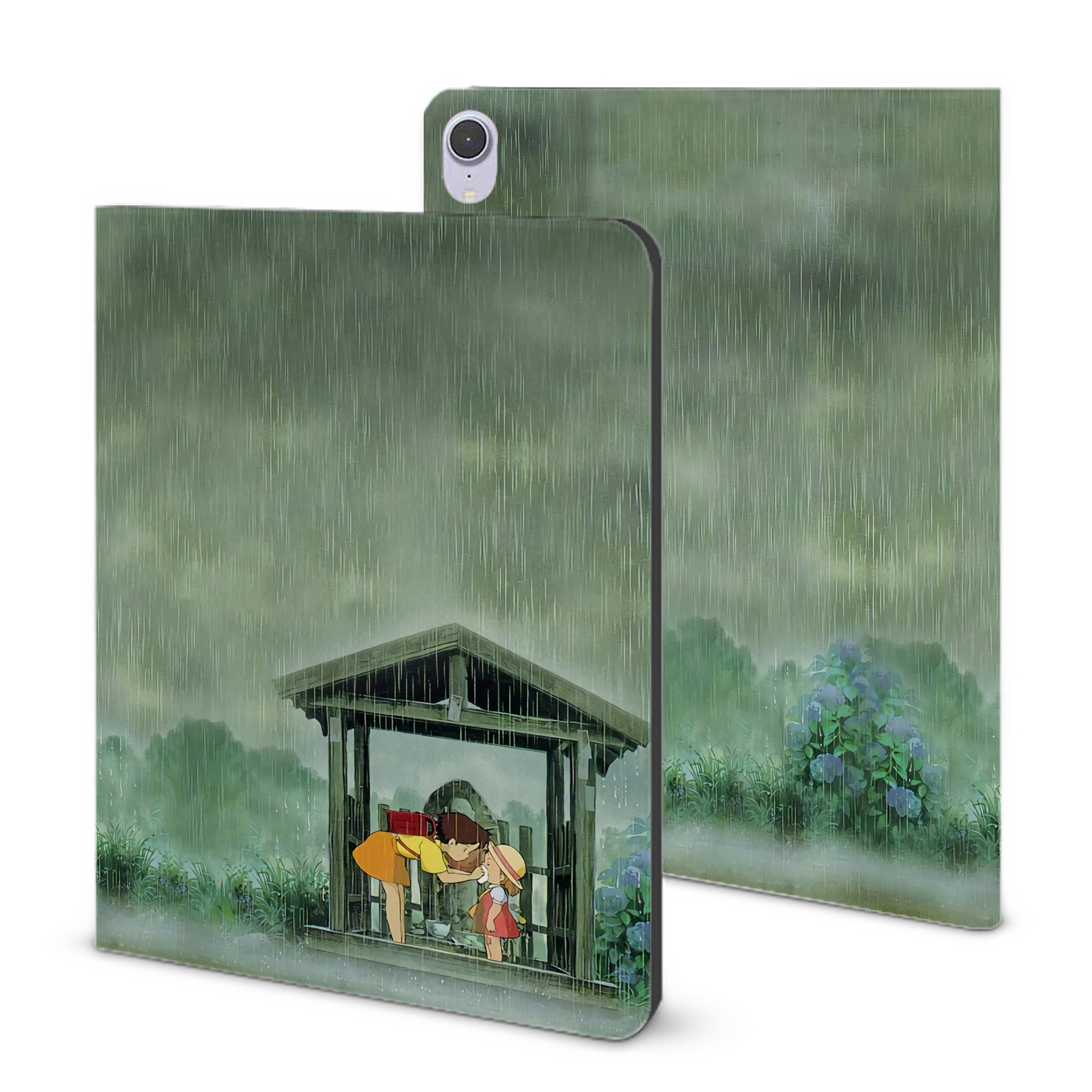 （画像用） となりのトトロ 草壁メイ 草壁サツキ My Neighbor Totoro Satsuki Kusakabe Mei Kusakabe IPad ケース ブック型 PUレザー TPU 耐衝撃 軽量 薄型 ペン収納なし 全面保護 IPad 各モデル対応